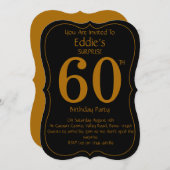 Black and Gold 60th Birthday Party Invitation 招待状 (正面/裏面)