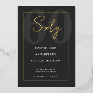 Black and Gold 60th Milestone Birthday Celebration 箔招待状