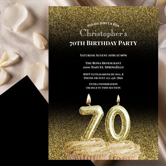 Black and Gold 70th Birthday Invitation For Him 招待状
