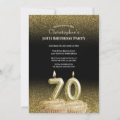 Black and Gold 70th Birthday Invitation For Him 招待状 (正面)