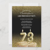 Black and Gold 73rd Birthday Invitation For Him 招待状 (正面)