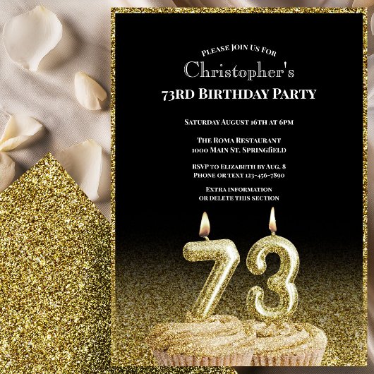 Black and Gold 73rd Birthday Invitation For Him 招待状