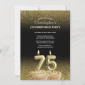 Black and Gold 75th Birthday Invitation For Him 招待状 (正面)