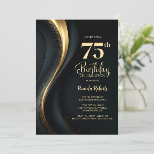 Black and Gold 75th Birthday Party 招待状 (スタンド正面)