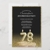 Black and Gold 78th Birthday Invitation For Him 招待状 (正面)