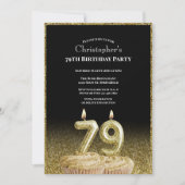 Black and Gold 79th Birthday Invitation For Him 招待状 (正面)