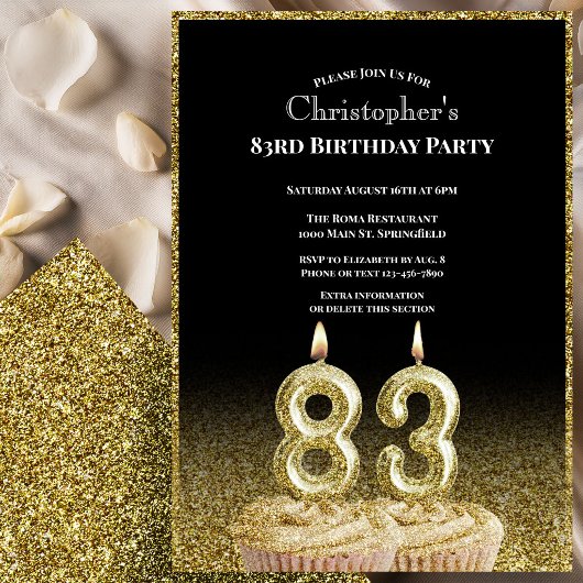 Black and Gold 83rd Birthday Invitation For Him 招待状