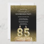 Black and Gold 85th Birthday Invitation For Him 招待状 (正面)