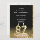 Black and Gold 87th Birthday Invitation For Him 招待状 (正面)