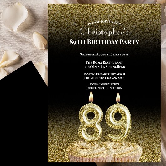 Black and Gold 89th Birthday Invitation For Him 招待状
