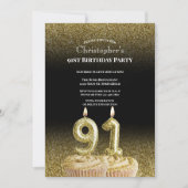Black and Gold 91st Birthday Invitation For Him 招待状 (正面)