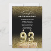Black and Gold 93rd Birthday Invitation For Him 招待状 (正面)