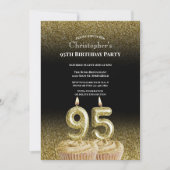 Black and Gold 95th Birthday Invitation For Him 招待状 (正面)