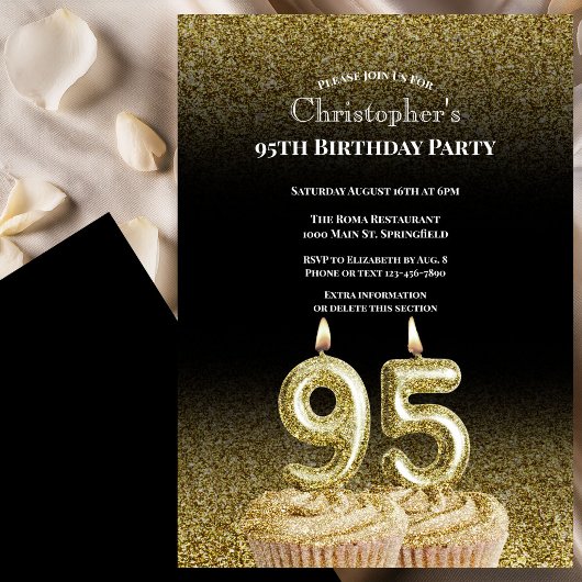 Black and Gold 95th Birthday Invitation For Him 招待状