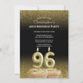 Black and Gold 96th Birthday Invitation For Him 招待状 (正面)