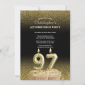 Black and Gold 97th Birthday Invitation For Him 招待状 (正面)