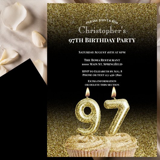 Black and Gold 97th Birthday Invitation For Him 招待状