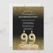 Black and Gold 99th Birthday Invitation For Him 招待状 (正面)