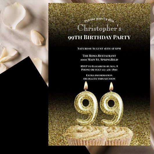 Black and Gold 99th Birthday Invitation For Him 招待状