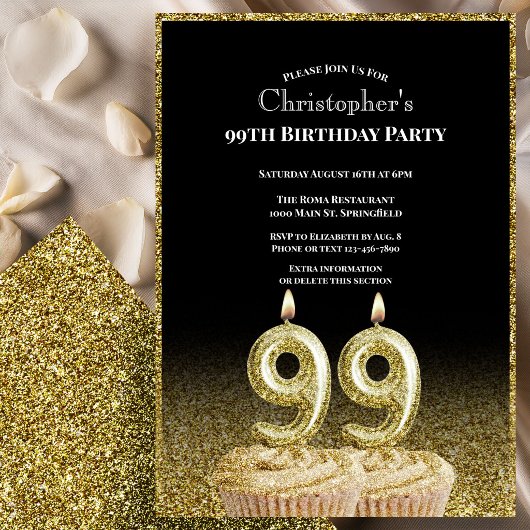 Black and Gold 99th Birthday Invitation For Him 招待状