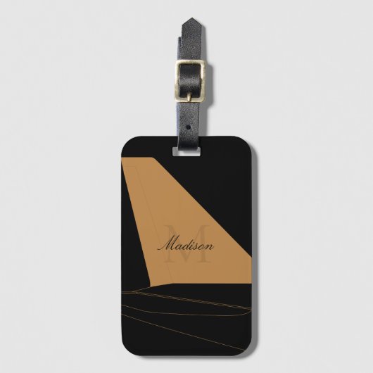 Black and Gold Airplane Tail Fin Monogram Script  ラゲッジタグ (正面縦)