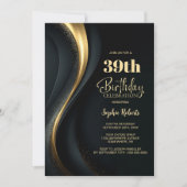 Black and Gold Any Age Birthday Party 招待状 (正面)