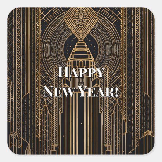 Black and Gold Art Deco  スクエアシール (正面)