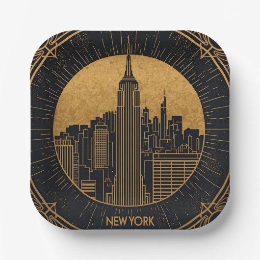 Black and Gold Art Deco ペーパープレート (正面)