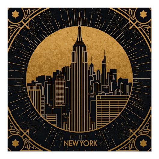 Black and Gold Art Deco Backdrop ポスター (正面)