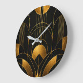 Black and Gold Art Deco Geometric Wall Clock ラージ壁時計 (傾斜)