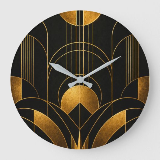 Black and Gold Art Deco Geometric Wall Clock ラージ壁時計 (正面)