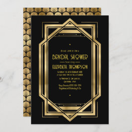 Black and Gold Art Deco Gold Bridal Shower 招待状