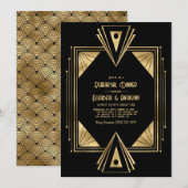 Black and Gold Art Deco Gold Rehearsal Dinner 招待状 (正面/裏面)