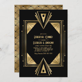 Black and Gold Art Deco Gold Rehearsal Dinner 招待状