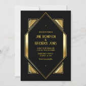 Black and Gold Art Deco Gold Wedding Photo 招待状 (正面)