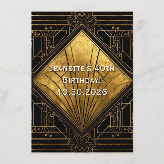 Black and Gold Art Deco Invitation 招待状 (正面)