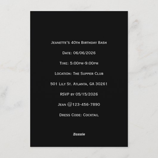 Black and Gold Art Deco Invitation 招待状 (裏面)