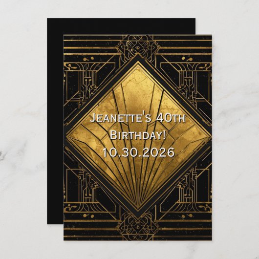 Black and Gold Art Deco Invitation 招待状 (正面/裏面)