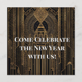 Black and Gold Art Deco Invitation 招待状