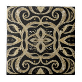 Black and Gold Art Deco Ornate Design タイル (正面)