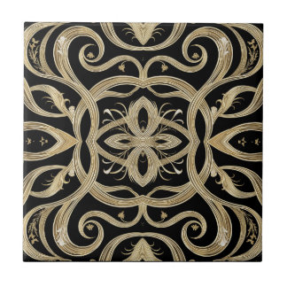 Black and Gold Art Deco Ornate Design タイル