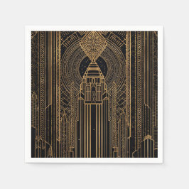 Black and Gold Art Deco Paper Napkin スタンダードカクテルナプキン