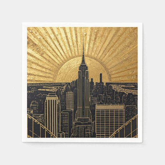 Black and Gold Art Deco Paper Napkins スタンダードカクテルナプキン (正面)