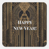 Black and Gold Art Deco Party Hat スクエアシール (正面)