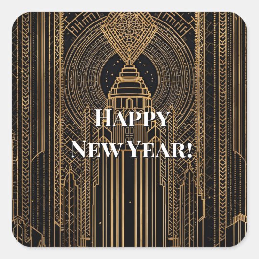 Black and Gold Art Deco Party Hat スクエアシール (正面)