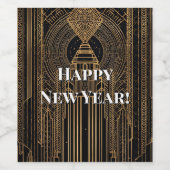 Black and Gold Art Deco Party Hat ワインラベル (シングルラベル)