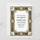 Black and Gold Art Deco QR Code RSVP Wedding 招待状 (正面)