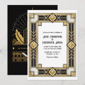 Black and Gold Art Deco QR Code RSVP Wedding 招待状 (正面/裏面)