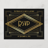 Black and Gold Art Deco Wedding RSVP QR Code ポストカード (正面)