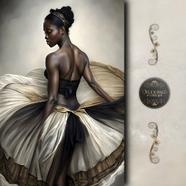 Black and Gold Ballerina in Flowing Tulle Decoupag 薄葉紙